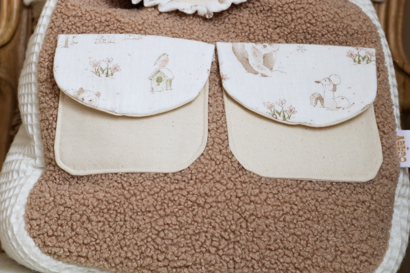 En Stock ◉ - Sac à Dos Enfant Fait Main – Beige, Forêt Enchantée - Fille