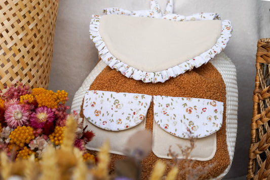 En Stock ◉ - Sac à Dos Enfant Fait Main – Camel, Pétales d'Automne - Fille