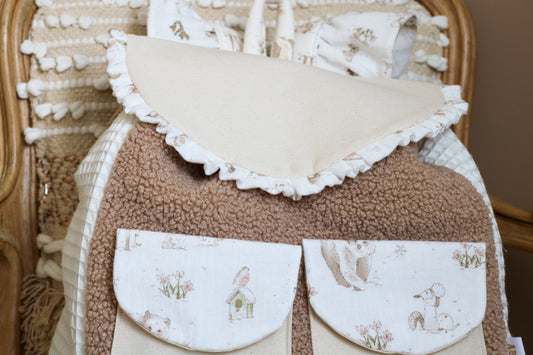 En Stock ◉ - Sac à Dos Enfant Fait Main – Beige, Forêt Enchantée - Fille