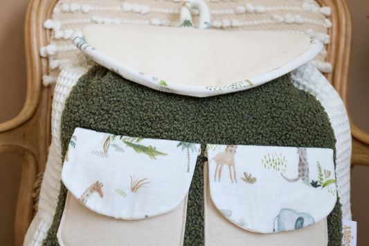 En Stock ◉ - Sac à Dos Enfant Fait Main – Vert, Safari - Garçon