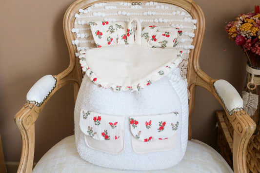 En Stock ◉ - Sac à Dos Enfant Fait Main – Écru, Fleurs Sauvages - Fille.